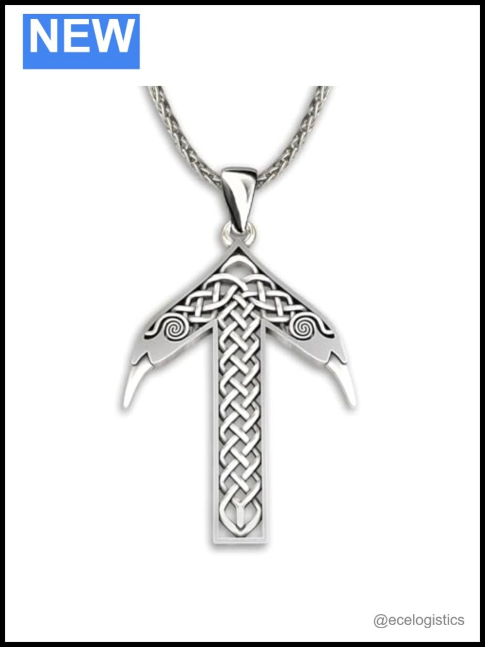 925 Sterling Silver Viking Rune Tiwaz Pendant Necklace 20" Men Women